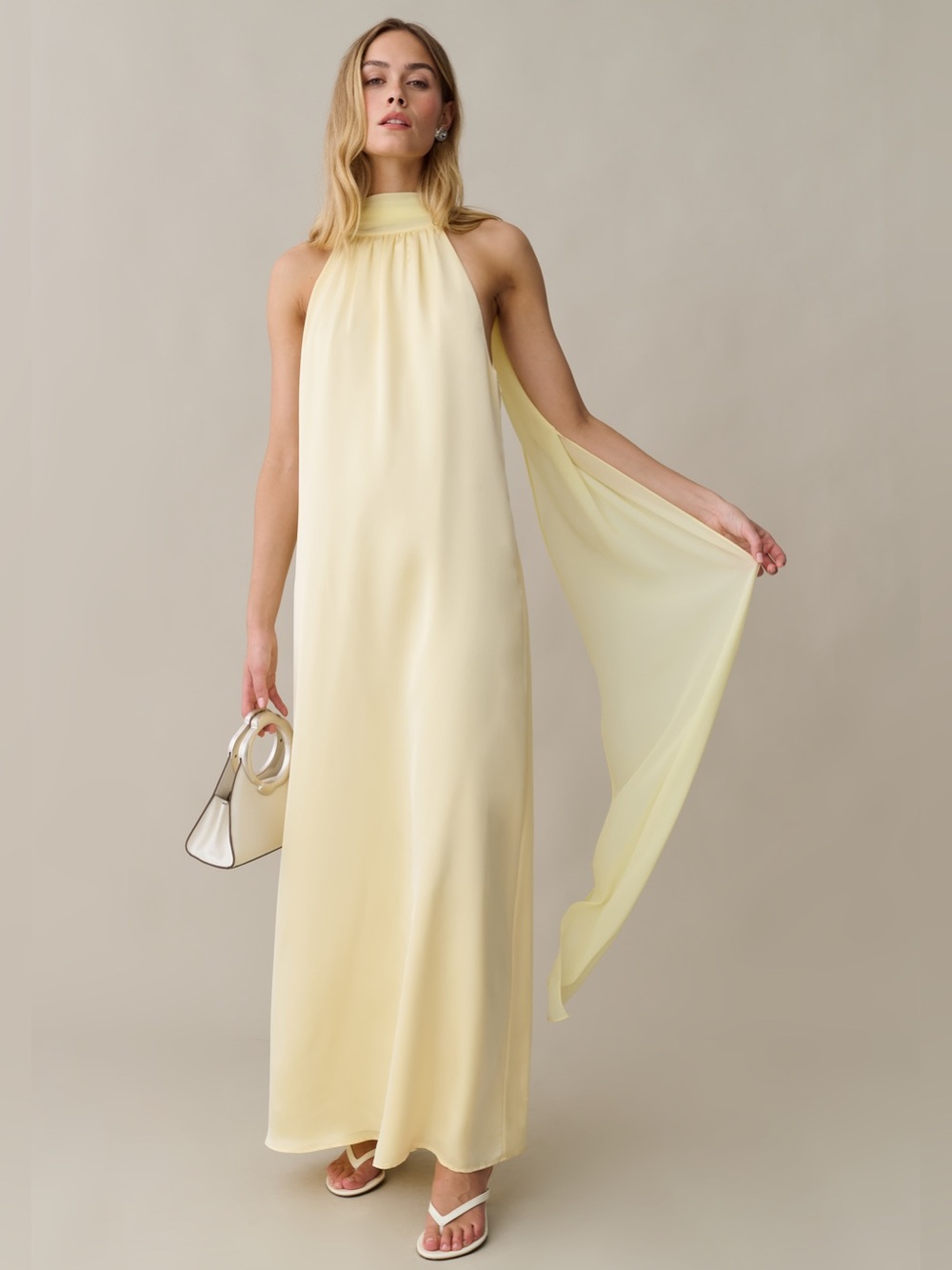 NWT Few Moda Alessia Maxi Dress size XL butter yellow halter o.p.t scarf